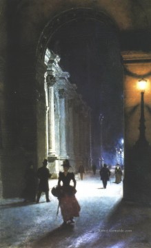 Louvre in der Nacht Aleksander Gierymski Realism Impressionismus Ölgemälde